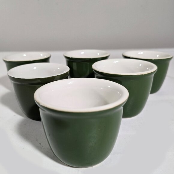 VTG Hall China USA Ceramic Ramekin Green Set Of 6 Custard Charcuterie 4oz Cups - Picture 1 of 13